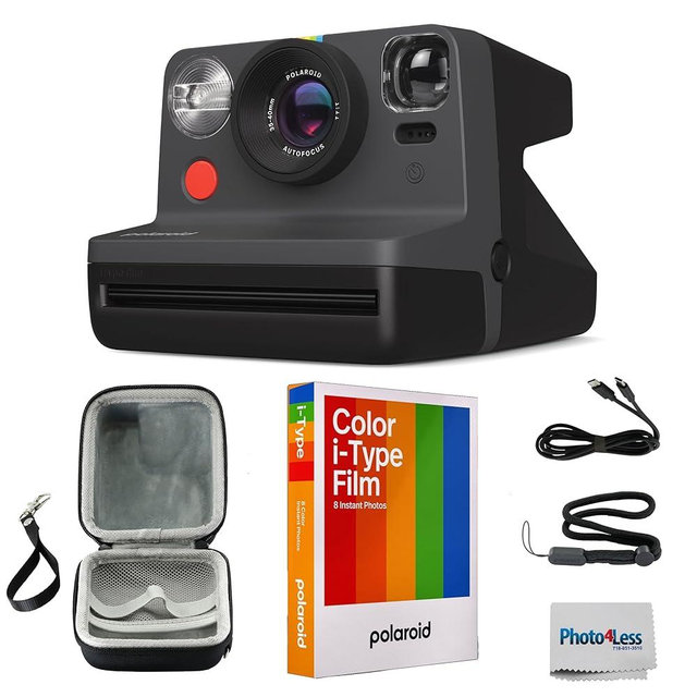 Polaroid Now 2nd Generation I-Type Instant Film Camera - Black (9095) Bundle with Polaroid Color Film for I-Type (6000), Protective Carrying Case