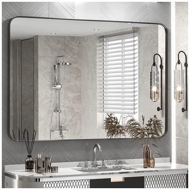 TokeShimi 40 x 30 Inch Wall Mirror for Bathroom Black Metal Frame Decorative Rectangular Wall Mounted Home Decor Corner Hangs Farmhouse Mirror (Horizontal/Vertical)