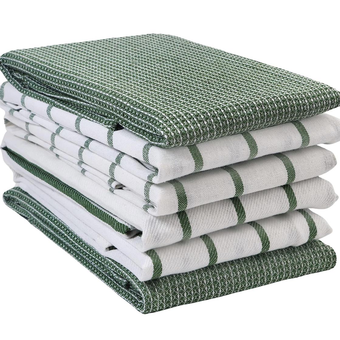 LANE LINEN Kitchen Towels Set - Pack of 6 Cotton Dish Towels for Drying Dishes, 18”x 28”, Kitchen Hand Towels, Absorbent Tea Towels, Dish Towels for Kitchen, Quick Drying Kitchen Towel Set - Olive
