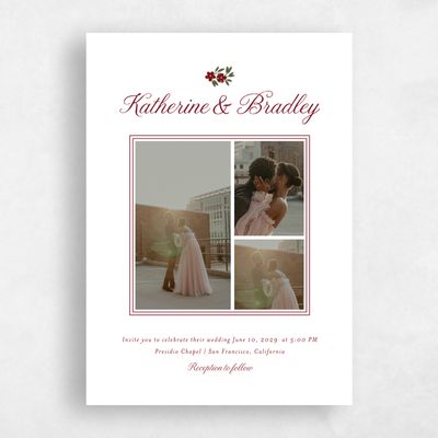 Red Bordered Wedding Invitation - Cassie Multiphoto