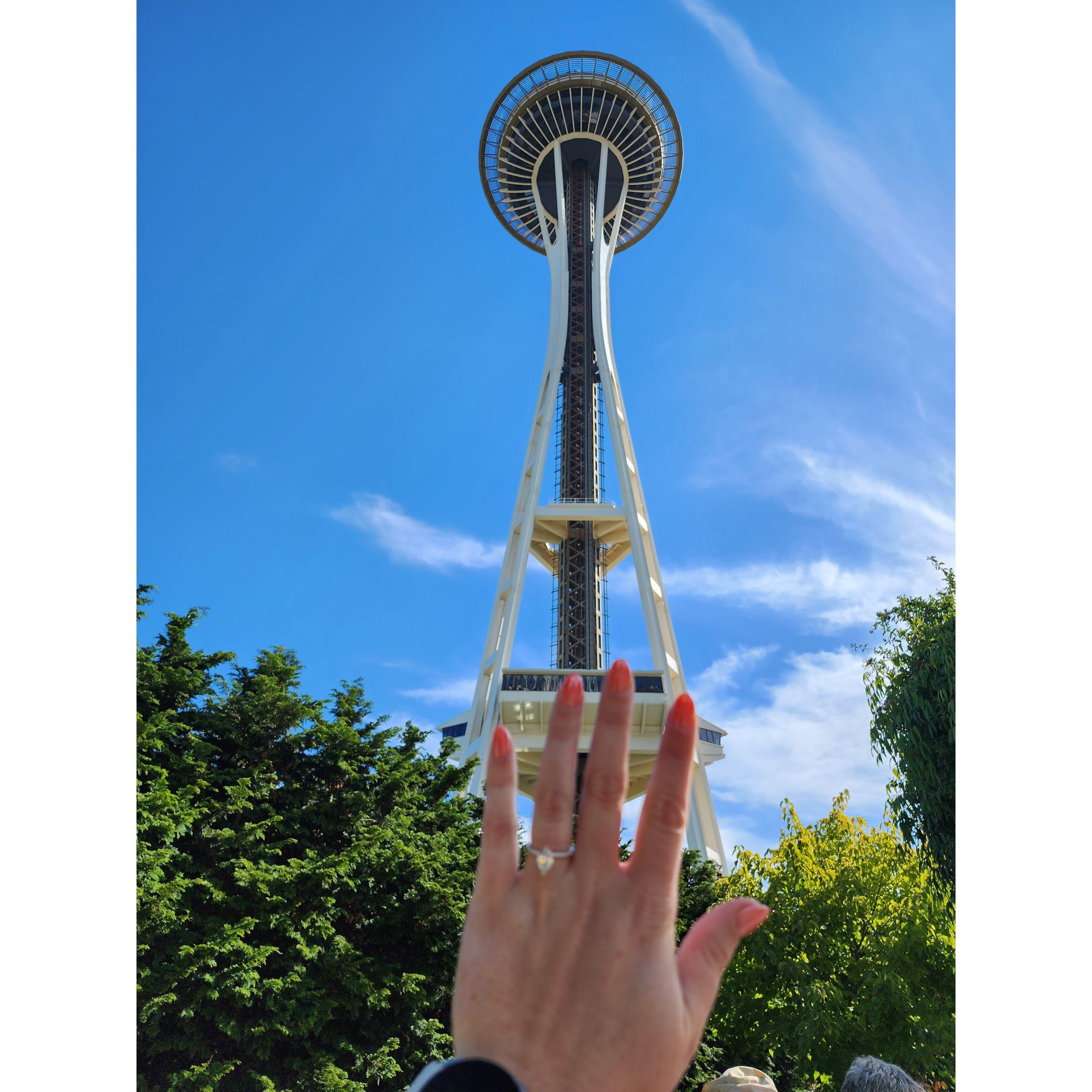 Freshly engaged with a beautiful view! The Space Needle is pretty neat too ;)