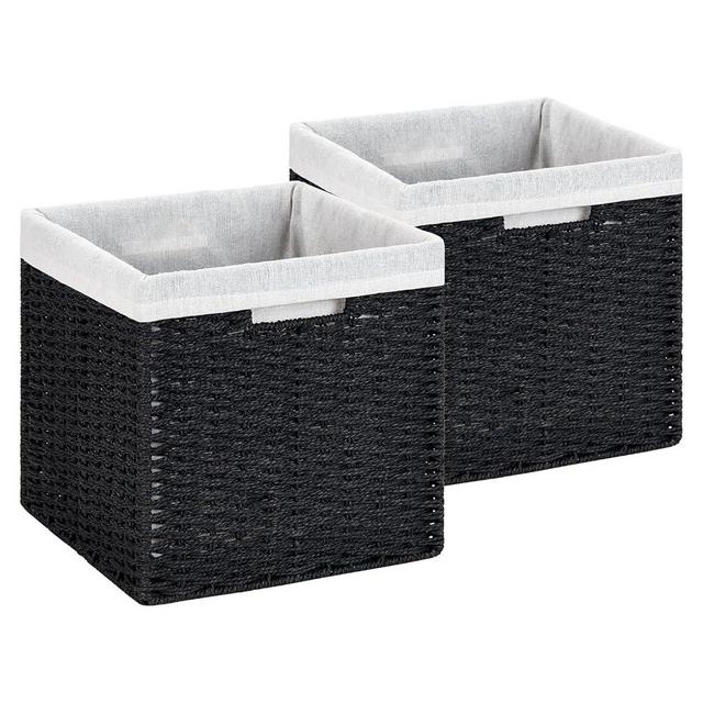 DULLEMELO Wicker Storage Baskets 11x11 Cube Storage Bins for Organizing Woven Baskets Set of 2 Waterproof Wowen Storage Cube Organizer for Pantry Closet Set of 2 - Black
