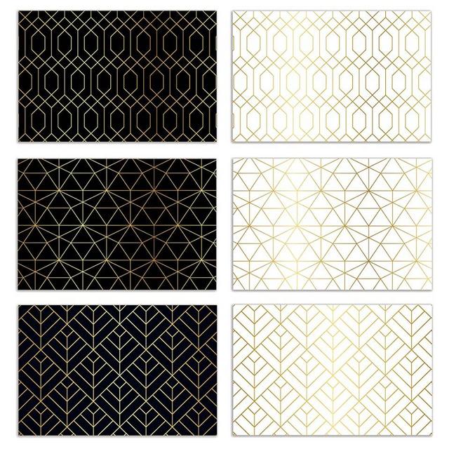 50 Pack All Occasion Greeting Cards Box Set, 4 x 6 inch, 50 Assorted Blank Note Cards & 50 Envelopes, 6 Elegant Gold Foil Geometric Designs, Blank Inside, by Better Office Products