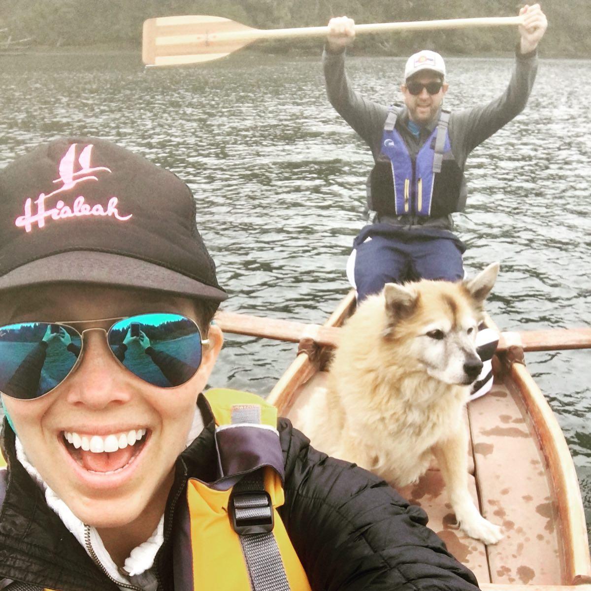 Outrigger canoe on the Big River with Bailey in Mendicino