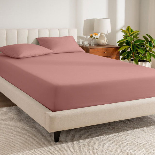 100% Organic Cotton Percale Cooling Fitted Sheet by Bare Home - Full, Dusty Rose
