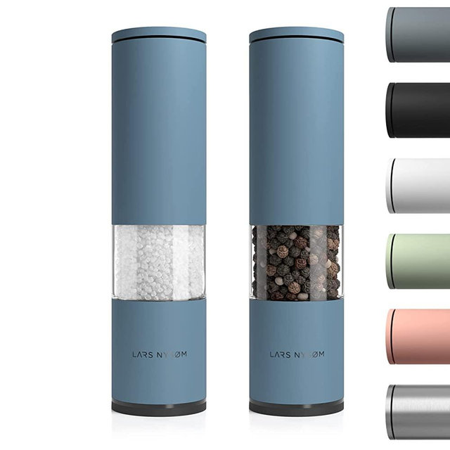 LARS NYSØM Stainless Steel Salt and Pepper Mills Set with Adjustable Ceramic Grinder 2 Pieces I Designer Spice Mill Set