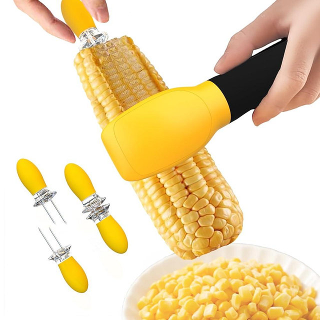 5Pcs Corn Peeler With 4Pcs Corn on The Cob Holders, Corn Cob Stripper Tool Stainless Stee BBQ Fork Skewers Vegetable Peeler Cutter, Quickly Remove Kernels From Corn for Women Home Dining Party Camping