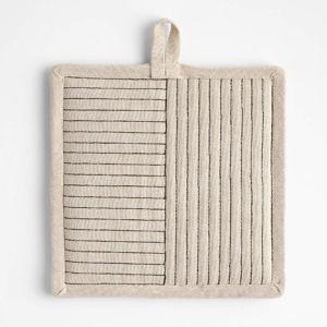Crate & Barrel Hanno Natural Embroidered Organic Cotton Pot Holder + Reviews | Crate & Barrel