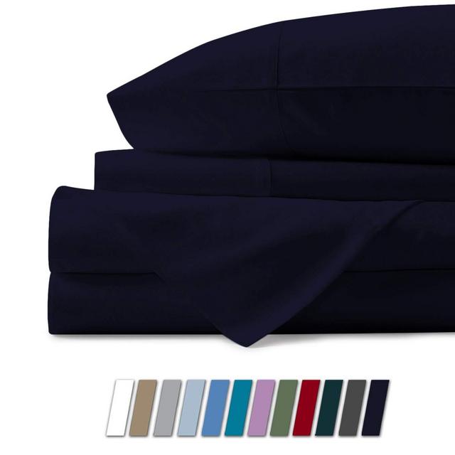 Mayfair Linen 100% Egyptian Cotton Sheets, Navy Blue Queen Sheets Set, 800 Thread Count Long Staple Cotton, Sateen Weave for Soft and Silky Feel, Fits Mattress Upto 18'' DEEP Pocket