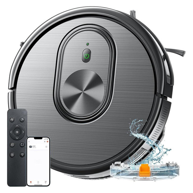 MAMNV HR101 Robot Vacuum and Mop Combo, App/Alexa, 3000PA Robotic Vacuum with WiFi/Bluetooth, Self-Charging Ideal for Pet Hair, Black