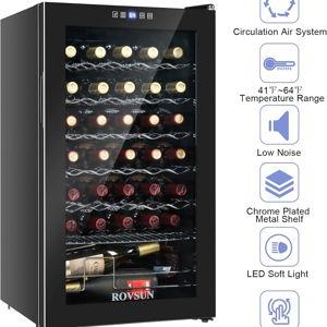 ROVSUN 34 Bottle Wine Cooler Refrigerator, Freestanding Compressor Wine Chiller, Beverage Wine Fridge with Digital Temperature Control & Double-layer Glass Door for Red White Wine, Champagne, Beer