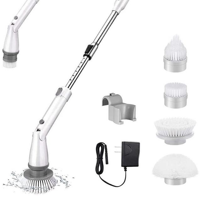 Homitt Electric Spin Scrubber Cordless Shower Scrubber, Power Bathroom Scrubber with 4 Cleaning Brush Heads and Adjustable Extension Handle for Tub, Tile, Floor