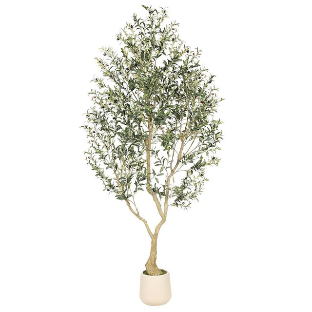 Realead 8ft Faux Olive Tree with Tall Exquisite Planter - Realistic Olive Trees Artificial Indoor with Thick Trunk and Lifelike Fruits - Large Fake Olive Tree for Home Office Decor