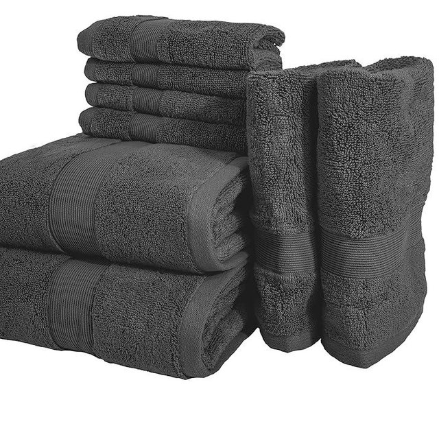 Bennett & Shea Home 8-Piece Luxury Bath Towel Set, 100% Turkish Cotton Loops, Premium Towels for Bathroom, Highly Absorbent and Quick Dry Bath Towels, Extra Soft Towel Set, Obsidian Charcoal