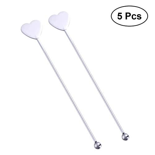 BESTONZON Stainless Steel Coffee Beverage Stirrers Stir Cocktail Drink Swizzle Stick with Small Heart Paddles, 5pcs