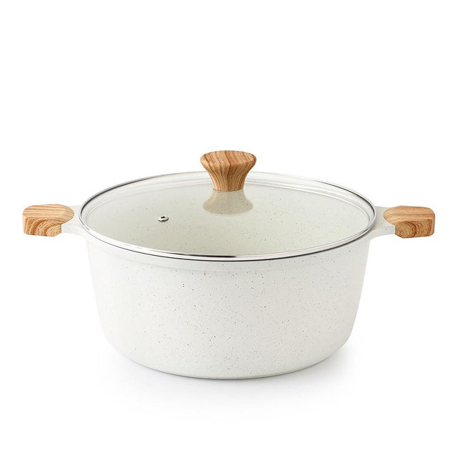 SENSARTE Ceramic Nonstick Stock Pot with Lid, 7 Qt Induction Cooking Pot with Tempered Glass Lid, Stew Pot for Soup and Oatmeal, Pasta Casserole, Free of PFAS & PTFE, White