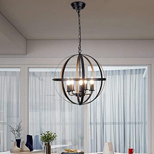 DLLT Pendant Light Metal, 5-Light Globe Pendant Lighting, Adjustable Hanging Ceiling Chandelier Light Flush Mount for Kitchen, Dining Room, Living Room, Hallway, Bedroom, Entryway, E12-Matte Black