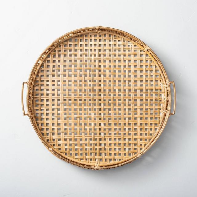 Natural Rattan Decor Tray with Handles Brass Finish - Hearth & Hand™ with Magnolia