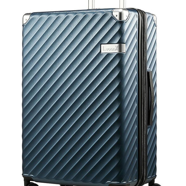 LUGGEX Luggage with Spinner Wheels, Polycarbonate Expandable Hard Shell Suitcase, Checked Large 27 Inch, Blue