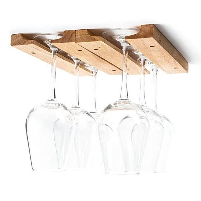 Fox Run Mounted Under-Cabinet Wooden Wine Glass Holder Rack, 11 x 7 x 0.75 inches, Brown