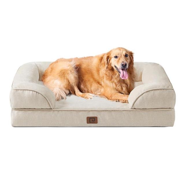 EHEYCIGA Orthopedic Dog Beds for Extra Large Dogs, Waterproof Memory Foam XL Dog Bed with Sides, Non-Slip Bottom and Egg-Crate Foam Big Dog Couch Bed with Washable Removable Cover, Beige