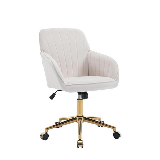 Yisheng Velvet Home Office Chairs with Gold Base Upholstered Tufted Modern Height Adjustable 360 Degree Swivel Desk Chairs with Wheels, Vanity Chairs for Living Room, Bedroom,Study Room (Cream)