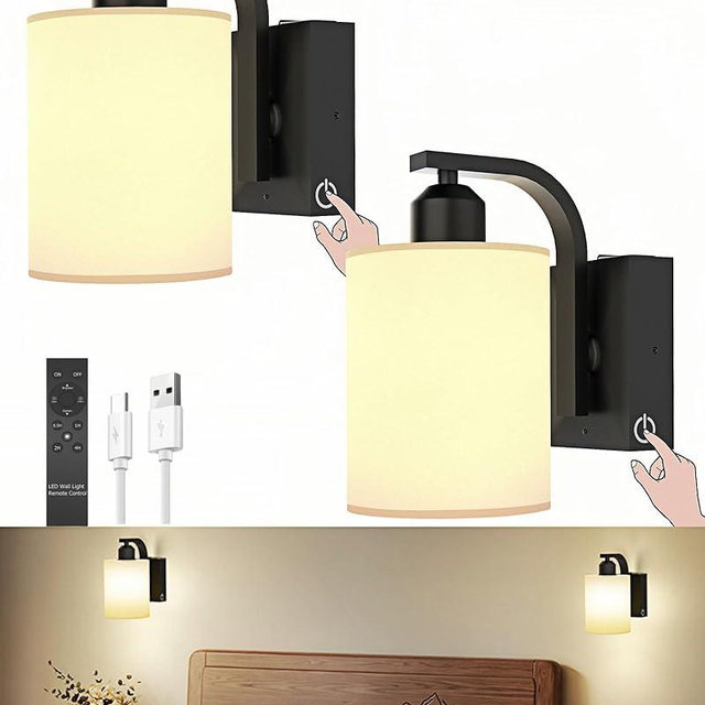 iThird Wall Sconce Battery Operated Set of 2, 6000mAh Rechargeable Wall Lights with Touch Control and Remote Control, Wireless Wall Lamps for Bedroom, Black Sconces Wall Decor for Living Room Hallway