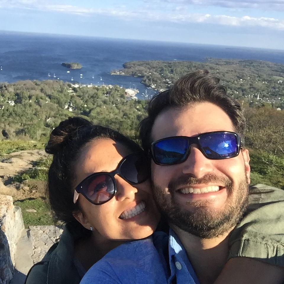 Hiking during our engagement trip in Camden, Maine