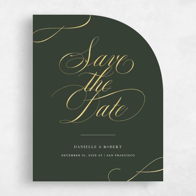 Green Half arch Wedding Save the Date - Clifton Portrait Foil