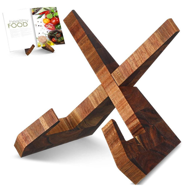 Sunnychicc Cookbook Stand for Kitchen, Recipe Book Holder for Kitchen Counter, Wooden Cookbook Holder, Rustic Cook Book Holder Stand (Natural Rustic Acacia Brown)