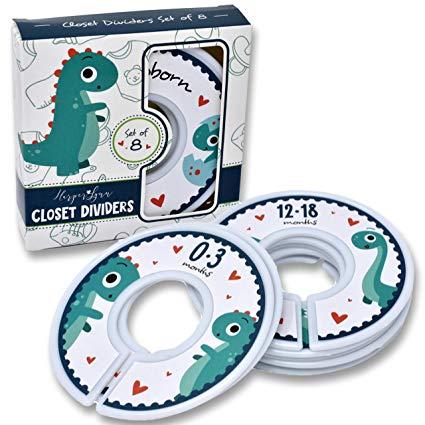 HarperLynn Baby Closet Dividers - Set of 8 Dinosaur Nursery Clothes Organizers - Size Newborn Infant to 2T. Great Gifts \ Accessories for First Time Parents of Boy or Girl. Fits 1.25 Inch Rod.