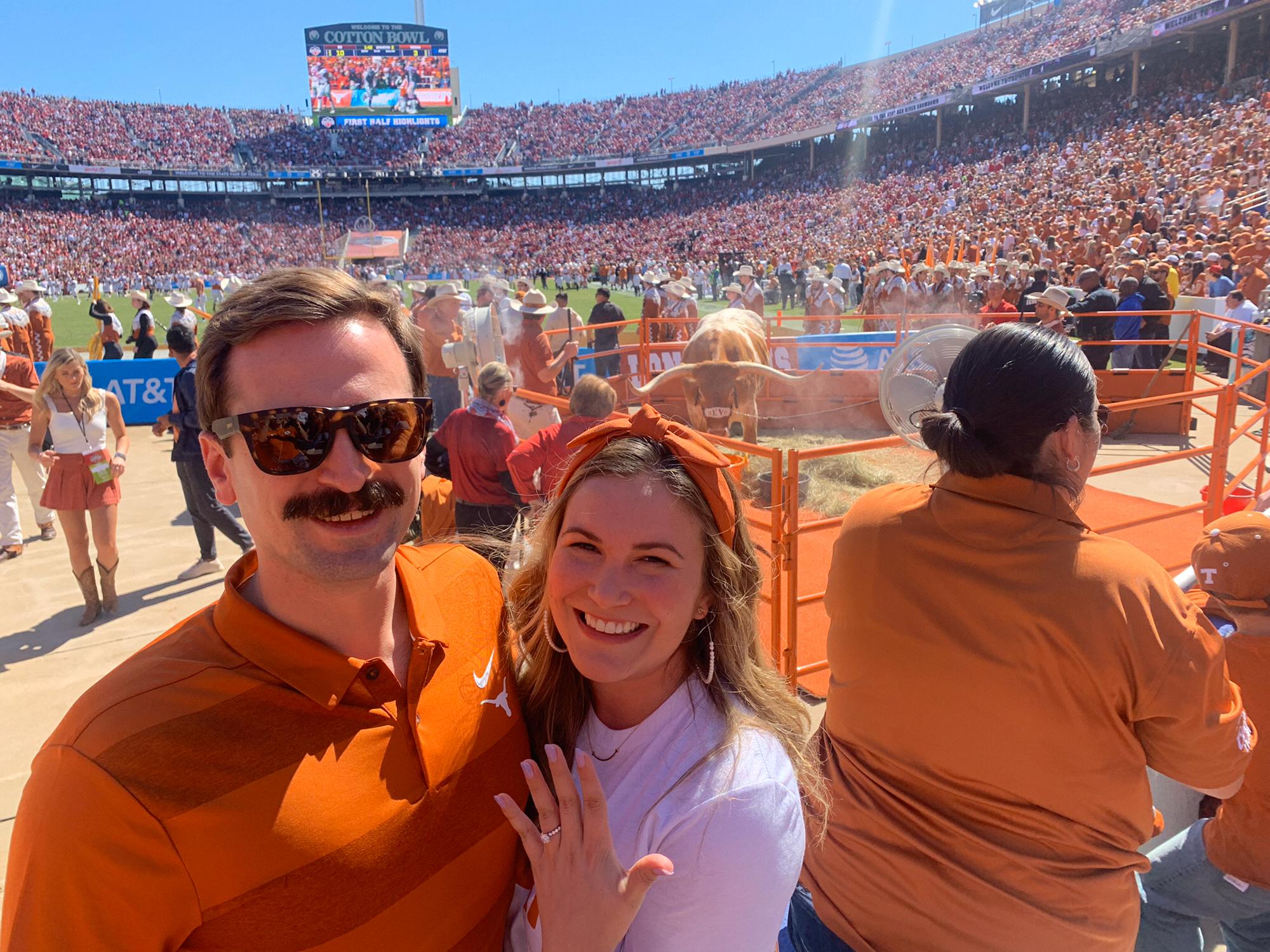 A trip to cotton bowl stadium... We’re engaged! Hook em 🤘
