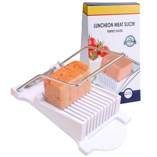 NVTED Slicer, Luncheon Meat Slicer Boiled Egg Fruit Soft Cheese Butter Slicers Cutter, Stainless Steel Wires, Cuts 10 Slices (White)