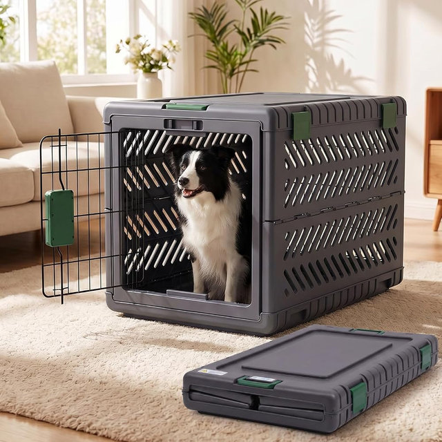 36"L Collapsible Dog Crate for Large/Medium Dogs - No-Tool Assembly Foldable Dog Cage - Portable Travel Crate with 2 Wheels - Space-Saving for Indoor Outdoor Use (Dark Grey, 36.4"L x 22.8"W x 25.8"H)