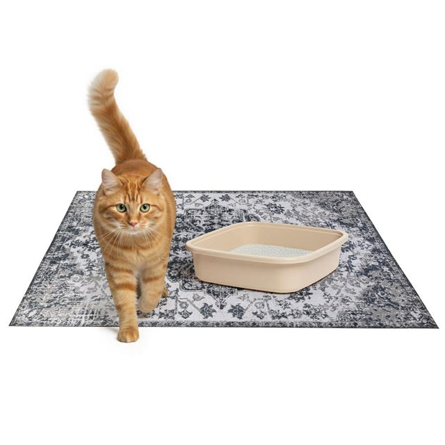 Lovewag Cat Litter Mat 2 Pack - Large 36x48 Machine Washable Easy Clean Non-Slip Waterproof Trapping Mats for Cats - Moonlit Night