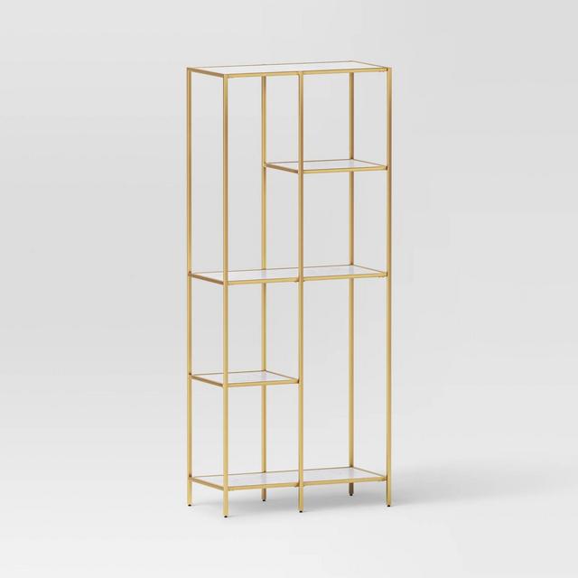 72" 3 Shelves Faux Marble and Metal Book Rack Gold - Threshold™