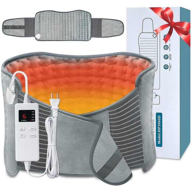 Heating Pad for Back Pain Relief, Extra-Large 12"x24"+26" Extendable Electric Heating Pad for Period Cramps with Belt, Auto Shut Off, Machine Washable, Portable Moist Heating Pad for Women & Men