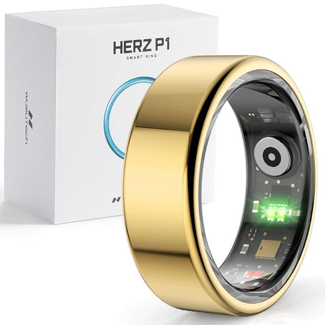 Herz P1 Smart Ring for Women & Men - (Size 8) 24/7 Health Metrics Fitness Ring, Tracks 20+ Biometrics, 6 Day Battery Life, Waterproof Stainless Steel, Free APP for iOS Android, No Subscription