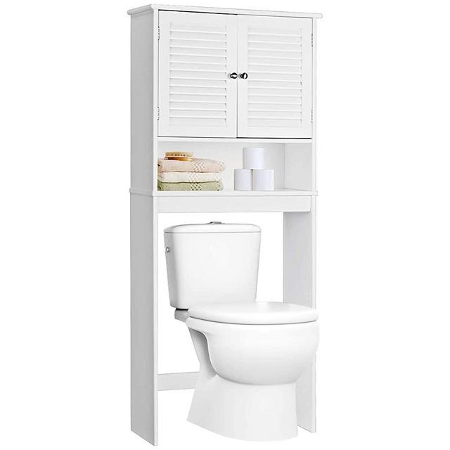 Giantex Bathroom Over-The-Toilet Space Saver Storage with Adjustable Shelf and 2-Door Storage Cabinets Toilet Organize Rack, White