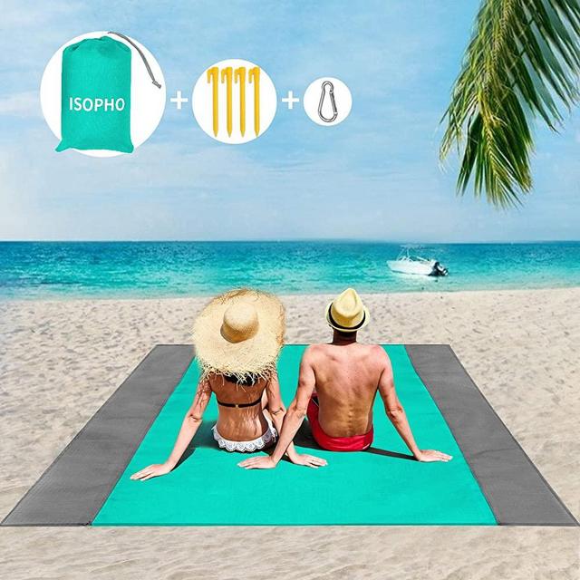 ISOPHO Beach Blanket, 79''×83'' Beach Blanket Waterproof Sandproof for 3-7 Adults, Oversized Lightweight Beach Mat, Portable Picnic Blankets, Sand Proof Mat for Travel, Camping, Hiking