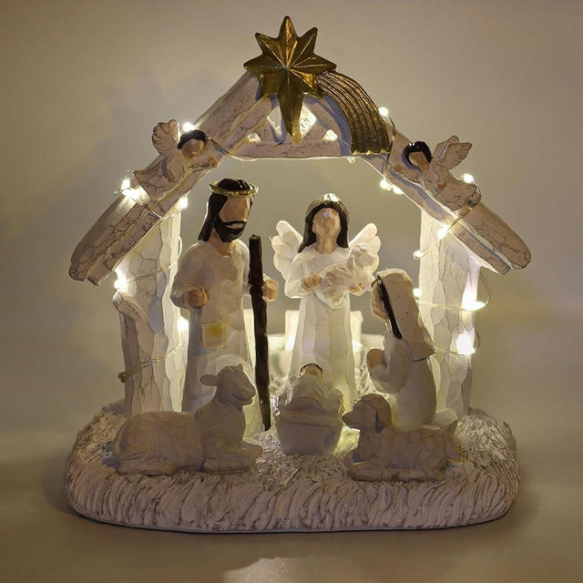 WANCHIY Nativity Set with Manger, LED Lights - Christmas Nativity Scene Set - Indoor Decorations