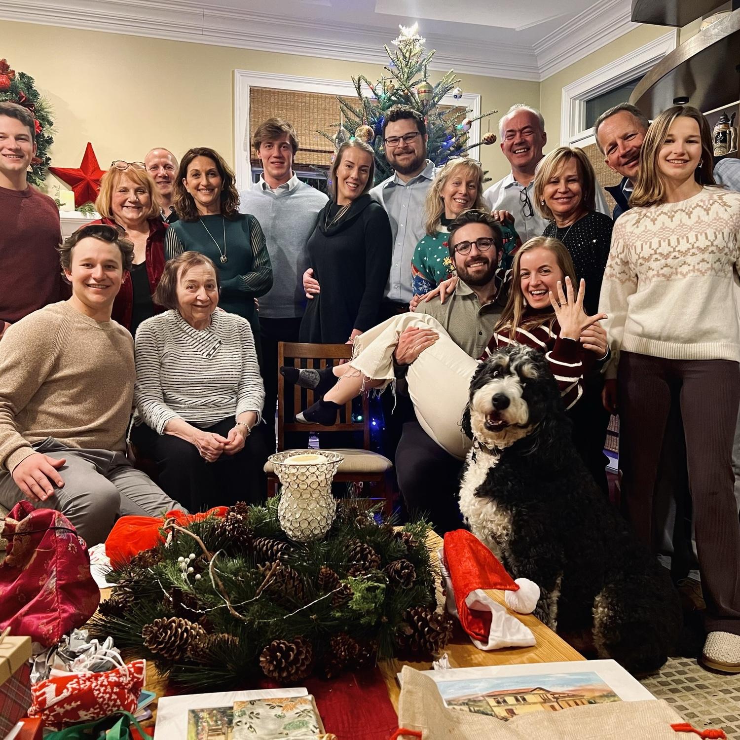 Surprise engagement announcement at the Schmidt/Aldrich Christmas party🤩✨💖