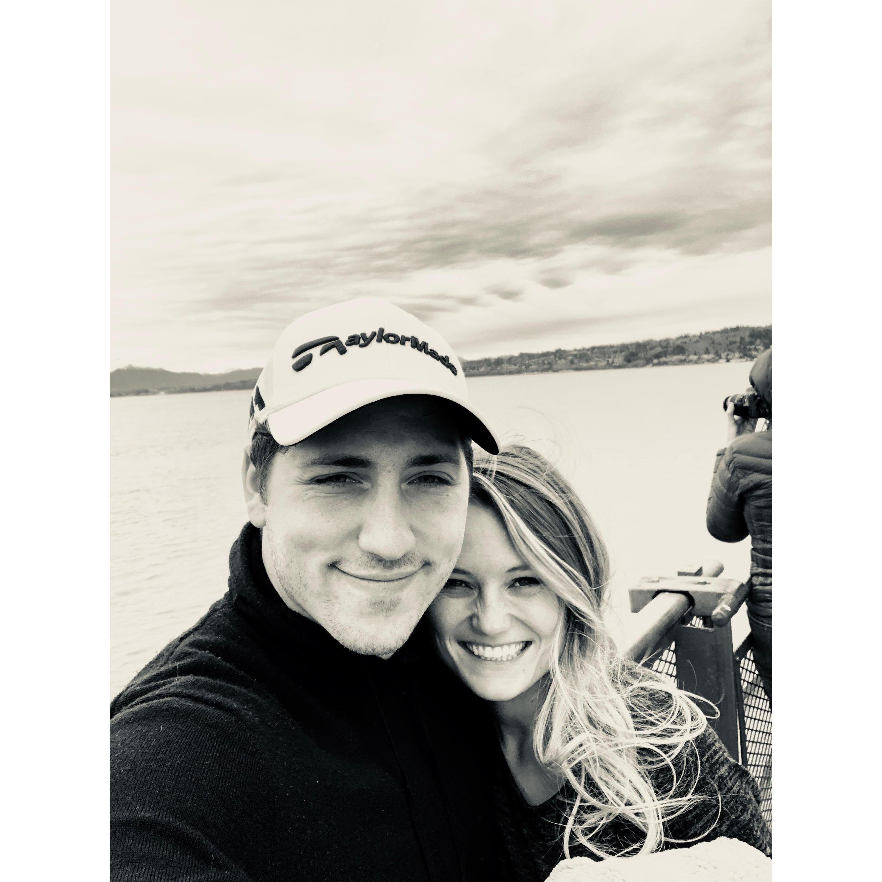 We love our date days! It was Stephen's turn to plan, and this was one of our favorite adventures. Here we're taking the ferry to Whibdey Island, in Washington State.