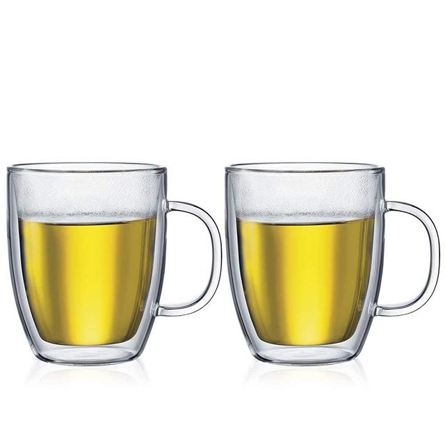 Bodum Bistro Double-Wall Insulated 15-Ounce Glass Mug, Set of 2