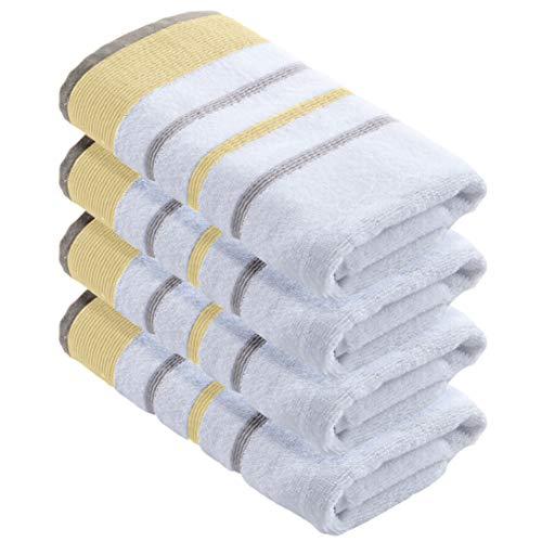 Great Bay Home 4-Pack 100% Turkish Cotton Striped Decorative Hand Towels, Soft, Ultra-Absorbant. Includes 4 Hand Towels. Noelle Collection Brand. (Hand Towels, Gold/Grey)