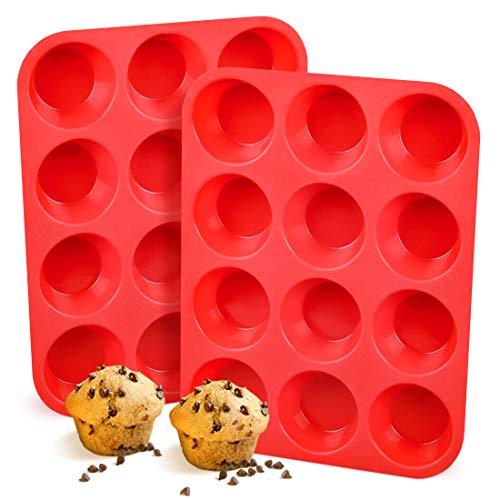 Silicone Muffin Pan, European LFGB 12 Cups Cupcake Pan, 2-Pack Muffin Tin for Muffin, Cupcake, Fat Bomb, Egg Muffin, 100% Food Grade Silicone Molds