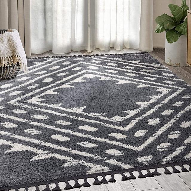 Abani Willow WIL140A Moroccan Grey Shag Area Rug Grey 5'3"x7'6"