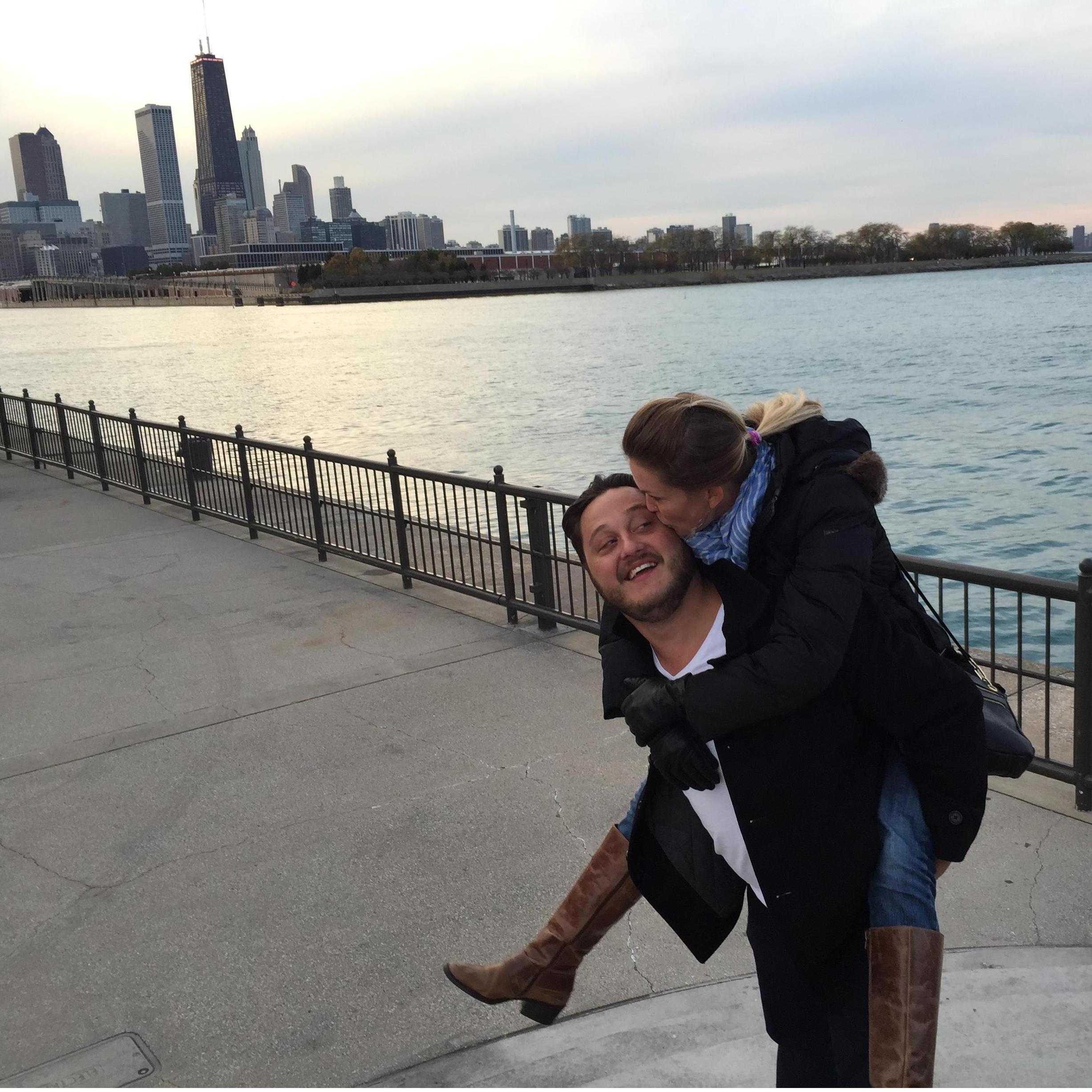 Birthday piggy-back on Navy Pier