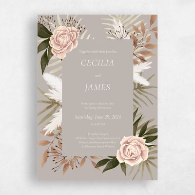 Greige, Grey Wedding Invitation - Segovia Portrait