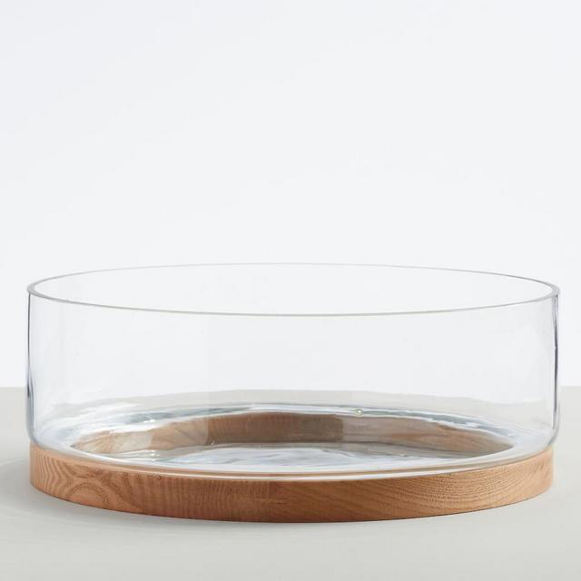 Ash Wood & Glass Serving Bowl, Large